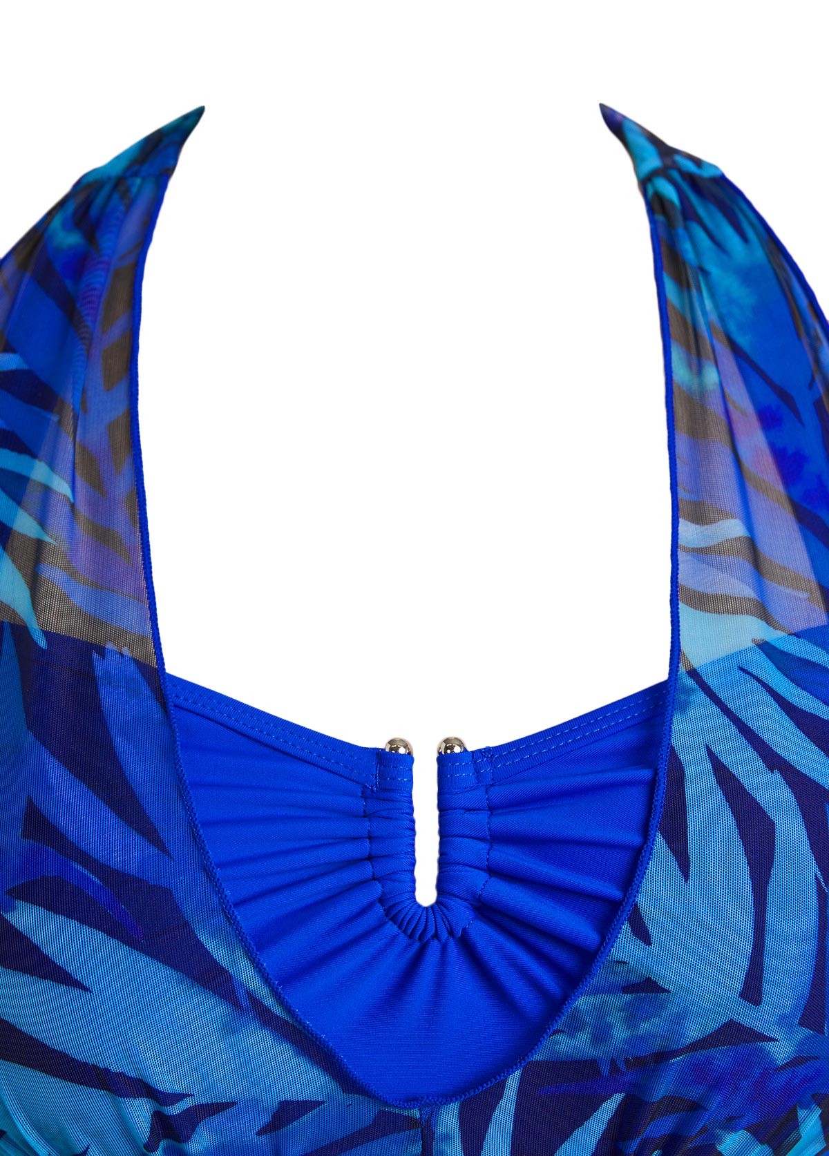 Tropical Plants Print Patchwork Royal Blue Tankini Set