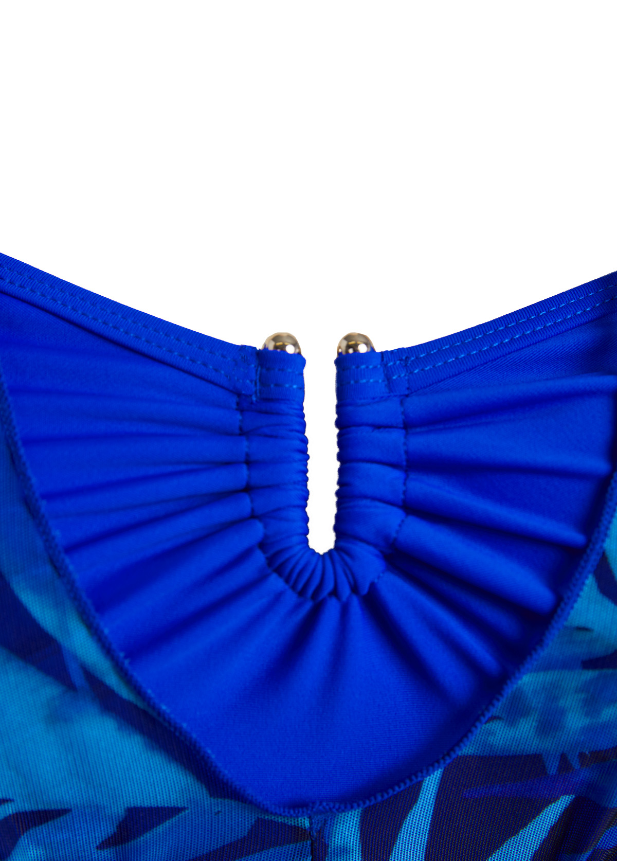 Tropical Plants Print Patchwork Royal Blue Tankini Set