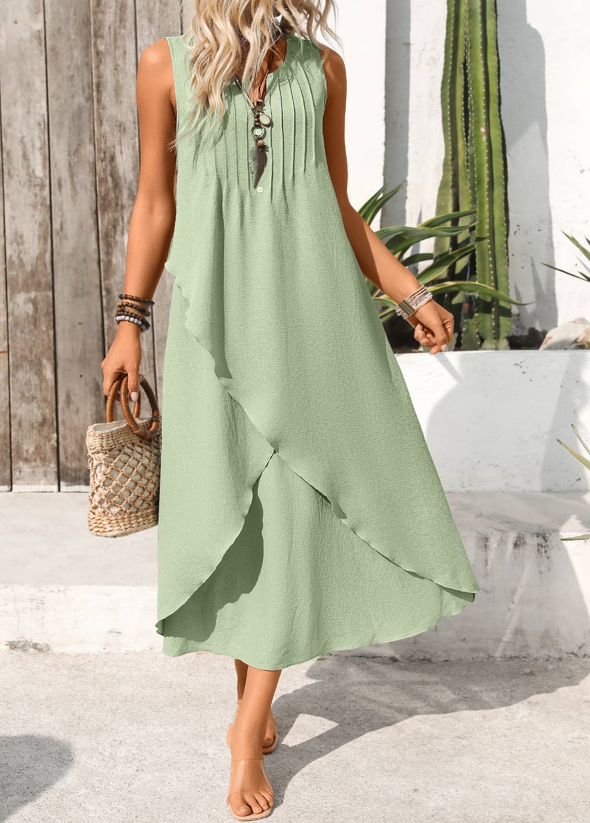 The Azalea - Sleeveless - Sage Green Dress