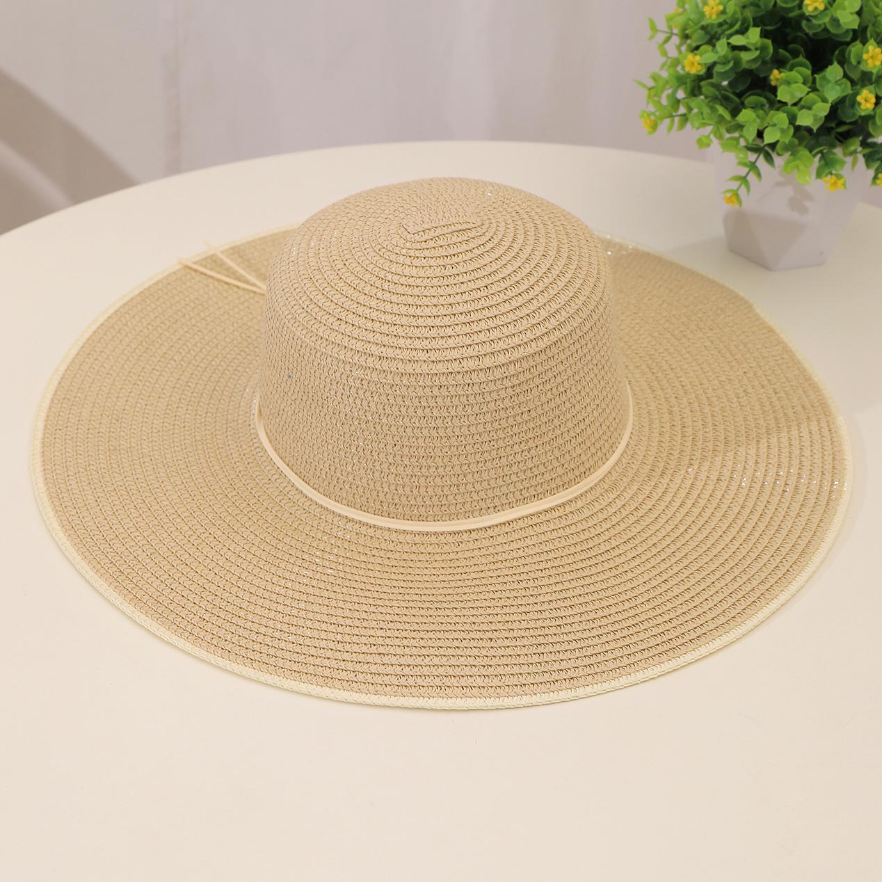 Sunflower Print Light Camel Straw Visor Hat