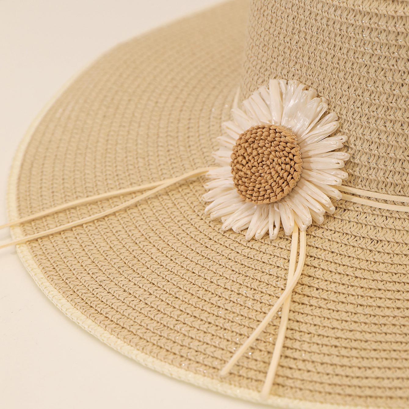 Sunflower Print Light Camel Straw Visor Hat