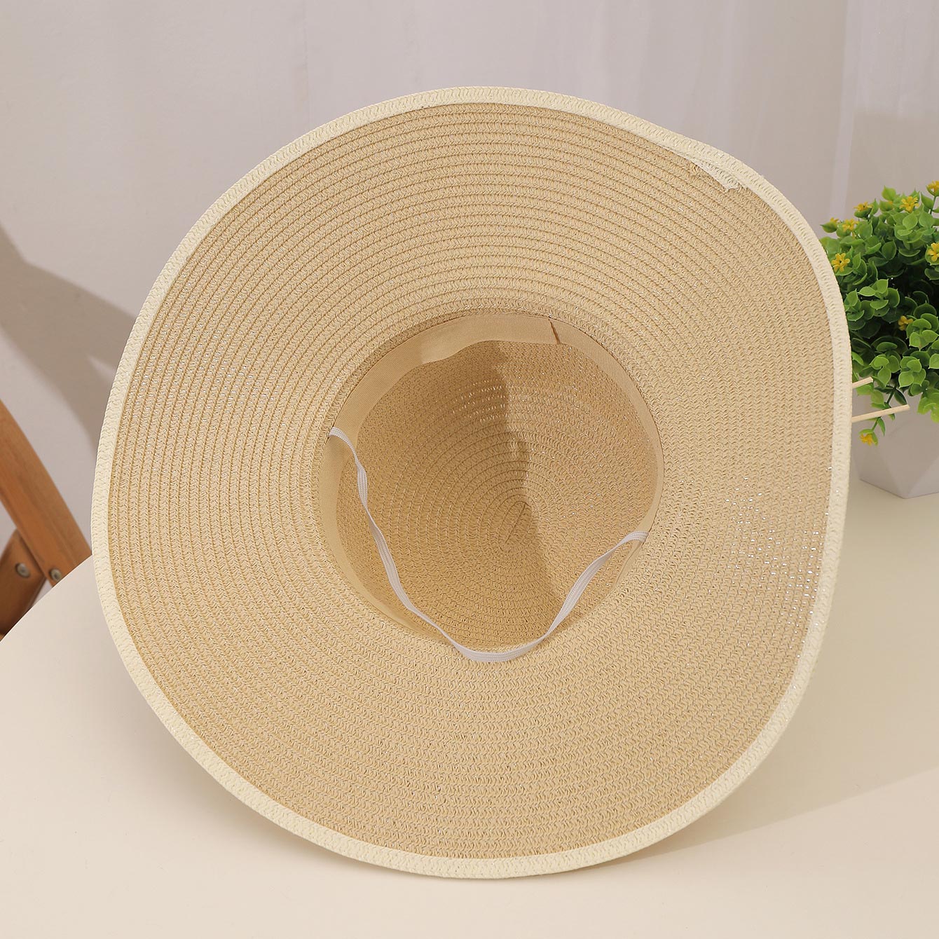 Sunflower Print Light Camel Straw Visor Hat