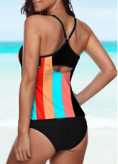 Striped Criss Cross Multi Color Tankini Set