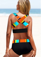 Rainbow Stripe Criss Cross Back Bikini Set 
