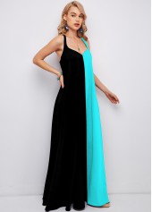 Spaghetti Strap Color Block Maxi Dress