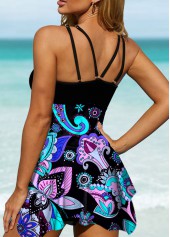 Mid Waisted Paisley Print Asymmetry Multi Color Tankini Set