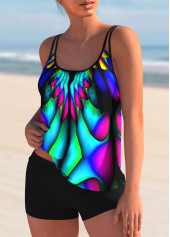 Colorful Printed Spaghetti Strap Tankini Set 