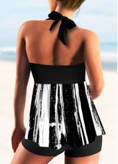 Smocked Color Block Halter Tankini Set 