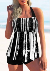 Smocked Color Block Halter Tankini Set 