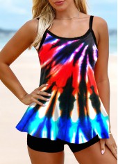 Tie Dye Print Colorful Spaghetti Strap Tankini Set 