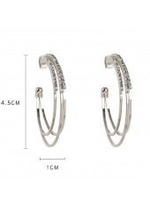 Silver Rhinestone Design C Shape Earrings