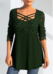 Cross Strap Lace Patchwork Long Sleeve T Shirt