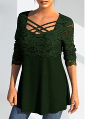 Cross Strap Lace Patchwork Long Sleeve T Shirt