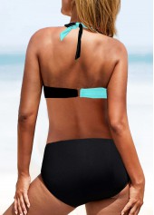Mid Waisted Patchwork Cyan Bikini Set
