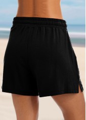 Mid Waist Drawstring Detail Black Loose Shorts