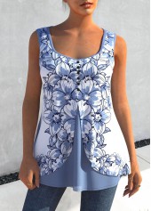 Floral Print Dusty Blue Faux Two Piece Tank Top
