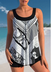 Black Tribal Print Striped Tankini Top-No Bottom