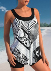 Black Tribal Print Striped Tankini Top-No Bottom