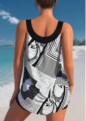 Black Tribal Print Striped Tankini Top-No Bottom