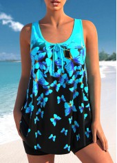 Ombre Cyan Butterfly Print Tankini Top-No Bottom