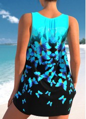 Ombre Cyan Butterfly Print Tankini Top-No Bottom