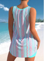 Cyan Tribal Geometric Print Bowknot Tankini Set