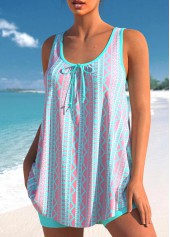 Cyan Tribal Geometric Print Bowknot Tankini Set
