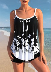 Butterfly Print Bowknot Black Tankini Top-No Bottom