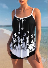 Butterfly Print Bowknot Black Tankini Top-No Bottom