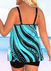 Plus Size Double Straps Polka Dot Cyan Tankini Set