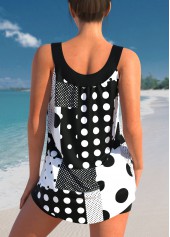 Geometric Print Black Polka Dot Tankini Top-No Bottom