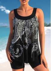 Wide Strap Paisley Print Black Tankini Top-No Bottom