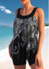Wide Strap Paisley Print Black Tankini Top-No Bottom