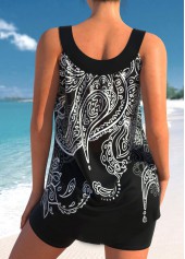 Wide Strap Paisley Print Black Tankini Top-No Bottom