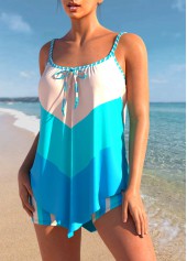 High Waisted Handkerchief Hem Cyan Tankini Set