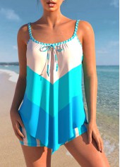 High Waisted Handkerchief Hem Cyan Tankini Set