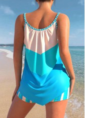 High Waisted Handkerchief Hem Cyan Tankini Set