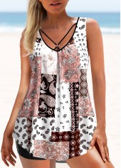 Tribal Print Pink Ring Detail Tankini Top-No Bottom