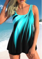 Double Straps Ombre Cyan Tankini Set