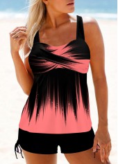Ombre Wide Strap Surplice Pink Tankini Top-No Bottom