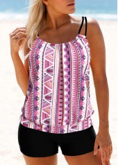 Geometric Print Light Pink Tankini Top-No Bottom