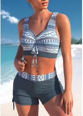 Tribal Print Criss Cross Dusty Blue Bikini Top-No Bottom