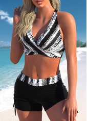 Tie Dye Print Criss Cross Black Bikini Set