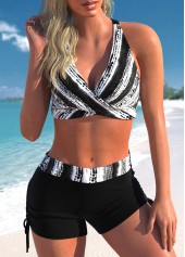 Tie Dye Print Criss Cross Black Bikini Set