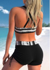 Tie Dye Print Criss Cross Black Bikini Set