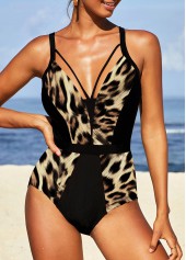 Leopard Patchwork Black One Piece Swimwear