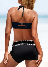Black Contrast Tie Back Bikini Top-No Bottom