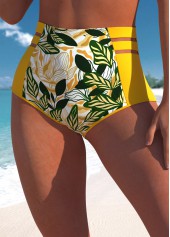 Leaf Print Yellow High Waisted Bikini Bottom