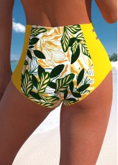 Leaf Print Yellow High Waisted Bikini Bottom