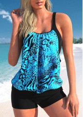 Animal Print Fake 2in1 Black Tankini Top-No Bottom